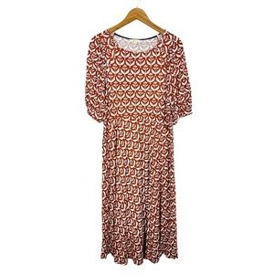 Boden Roberta Jersey A-Line Midi Dress Size 14 Long Rust Red Floral Print
